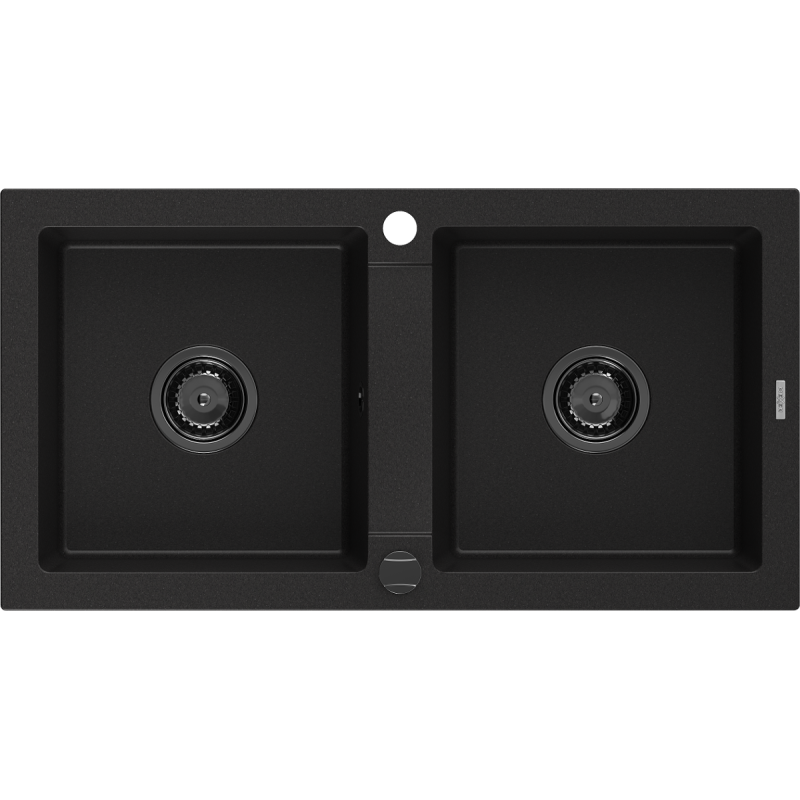 Mexen Mario гранитна мивка с 2 отделения 820 x 436 мм, черна, черен сифон