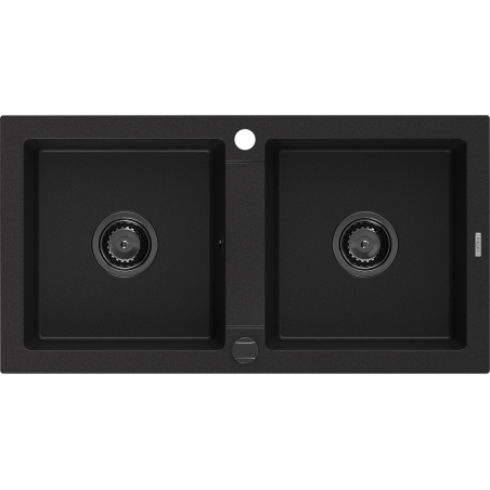 Mexen Mario гранитна мивка с 2 отделения 820 x 436 мм, черна, черен сифон