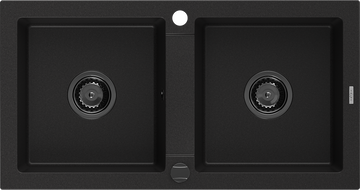 Mexen Mario гранитна мивка с 2 отделения 820 x 436 мм, черна, черен сифон