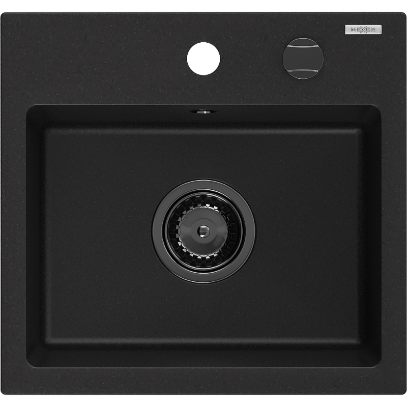 Mexen Milo гранитна мивка с 1 отделение 435 x 410 мм, черна, черен сифон