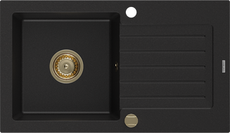 Mexen Pablo гранитна мивка с една камера и отцедник 752 x 436 мм, черна, златен сифон - 6510751010-77-G
