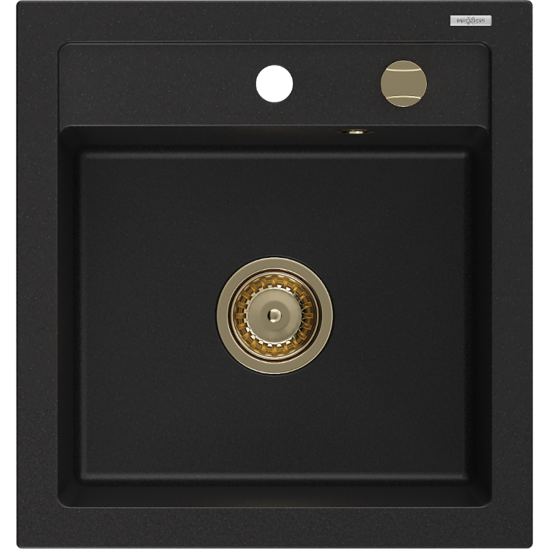 Mexen Vito гранитна мивка 1-коморна 520 x 490 mm, черна, златен сифón - 6503521000-77-G
