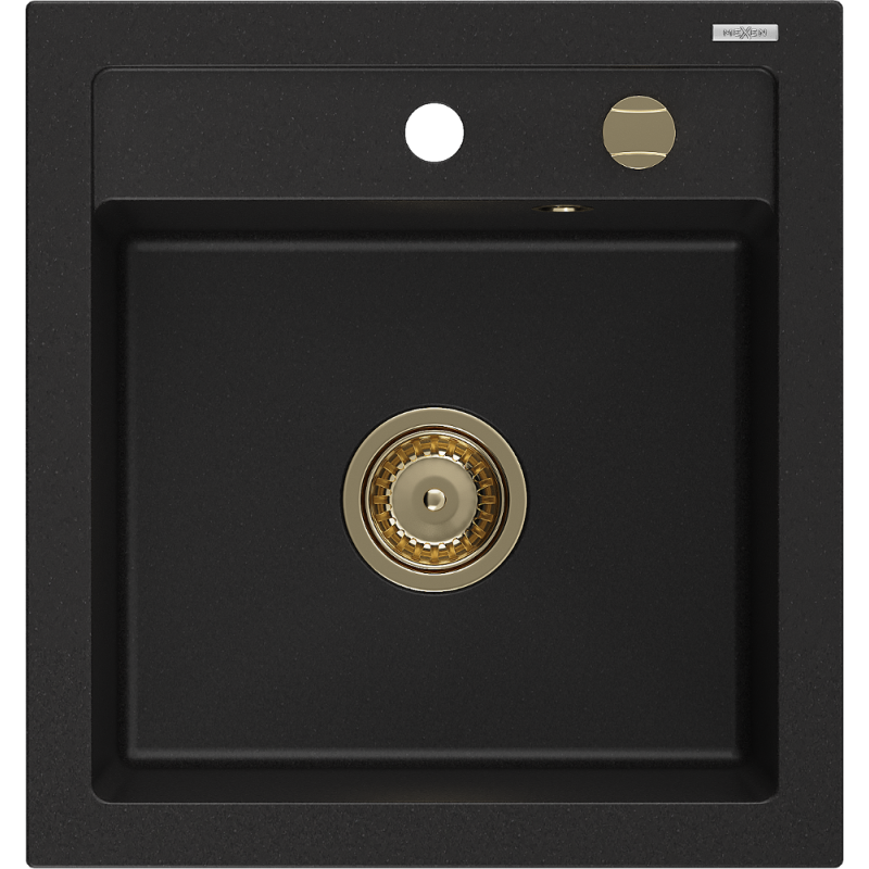 Mexen Vito гранитна мивка с 1 корито 520 x 490 мм, черна, златен сифон - 6503521000-77-G
