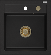 Mexen Vito гранитна мивка с 1 корито 520 x 490 мм, черна, златен сифон - 6503521000-77-G