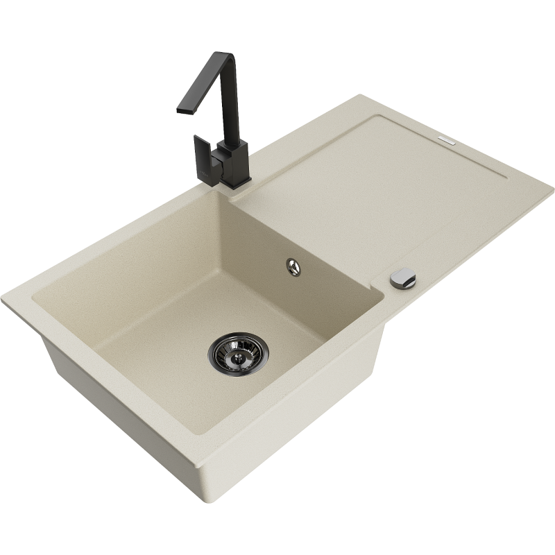 Mexen Leo гранитна мивка с 1 отделение и отцедник и кухненски смесител Rita, бежов - 6501-69-670300-70