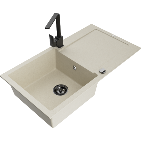 Mexen Leo гранитна мивка с 1 отделение и отцедник и кухненски смесител Rita, бежов - 6501-69-670300-70
