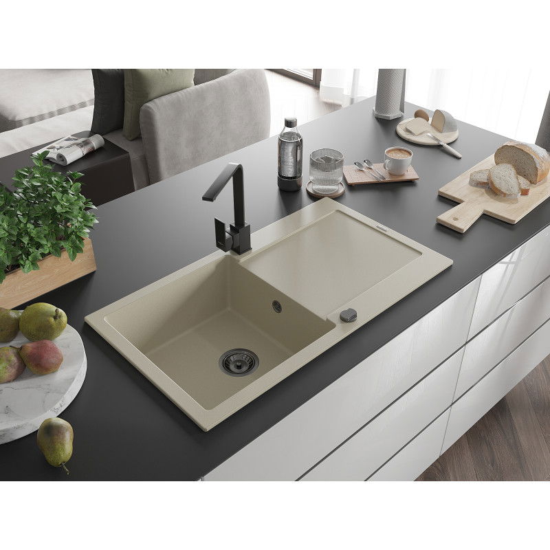 Mexen Leo гранитна мивка с 1 отделение и отцедник и кухненски смесител Rita, бежов - 6501-69-670300-70