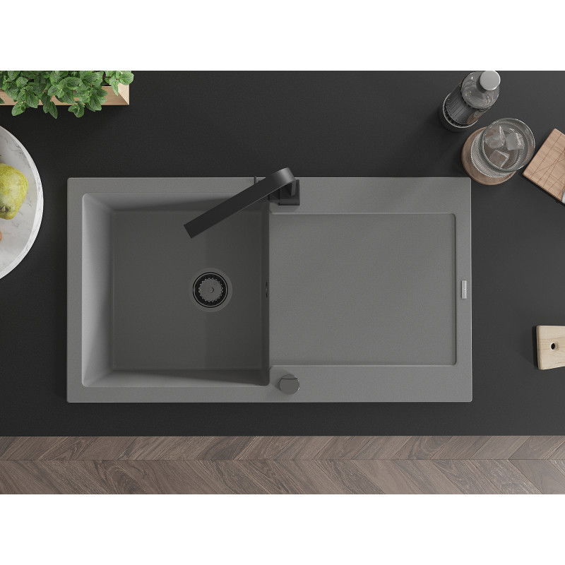 Mexen Leo гранитна мивка с 1 корито с отцедник и кухненски смесител Rita, сив - 6501-71-670300-70-B