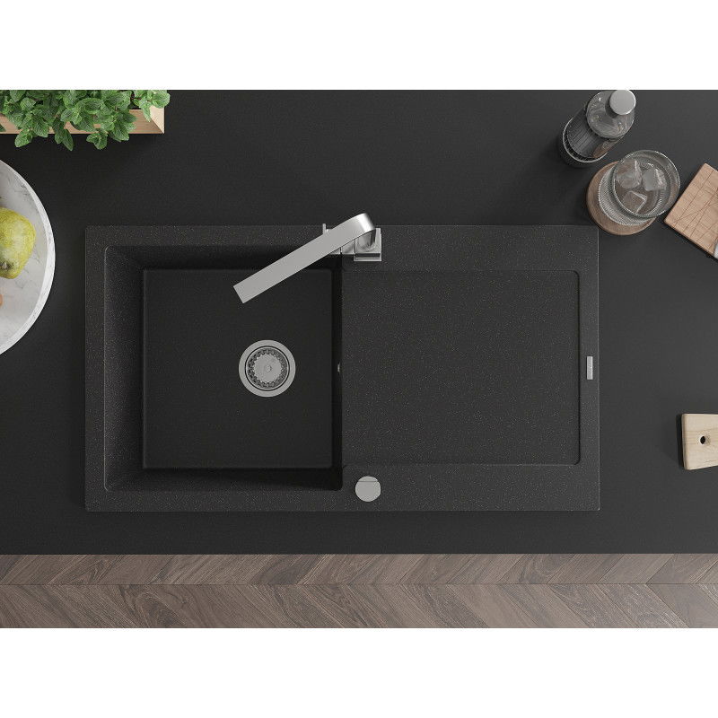 Mexen Leo гранитна мивка с 1 корито с отцедник и кухненски смесител Рита,