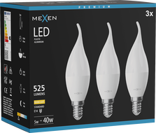 Mexen Nova 3x LED крушка пламък E14, C37, 5W, Топла - 3000K, 525 lm - L106-E14-0530-01x03