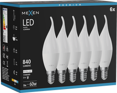Mexen Nova 6x LED крушка пламък E14, C37, 8W, Неутрална - 4000K, 840 lm - L106-E14-0840-01x06