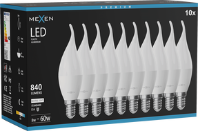 Mexen Nova 10x LED крушка пламък E14, C37, 8W, Неутрална - 4000K, 840 lm - L106-E14-0840-01x10