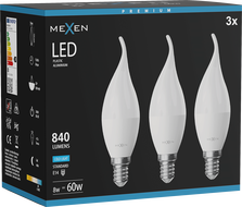 Mexen Nova 3x LED крушка пламък E14, C37, 8W, Студена - 6500K, 840 lm - L106-E14-0865-01x03