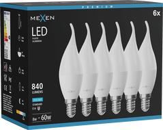 Mexen Nova 6x LED крушка пламък E14, C37, 8W, Студена - 6500K, 840 lm - L106-E14-0865-01x06
