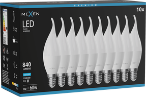 Mexen Nova 10x LED крушка пламъче E14, C37, 8W, Студена - 6500K, 840 lm - L106-E14-0865-01x10