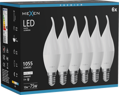 Mexen Nova 6x LED крушка пламък E14, C37, 10W, Неутрална - 4000K, 1055 lm - L106-E14-1040-01x06
