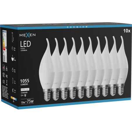 Mexen Nova 10x LED крушка пламък E14, C37, 10W, неутрална - 4000K, 1055 lm - L106-E14-1040-01x10