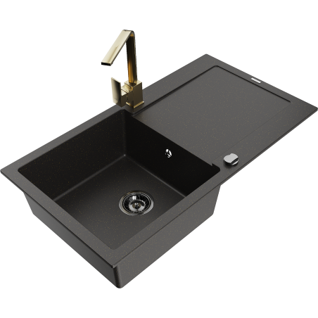Mexen Leo гранитна мивка 1-камерна с отцедник и кухненски смесител Rita,
