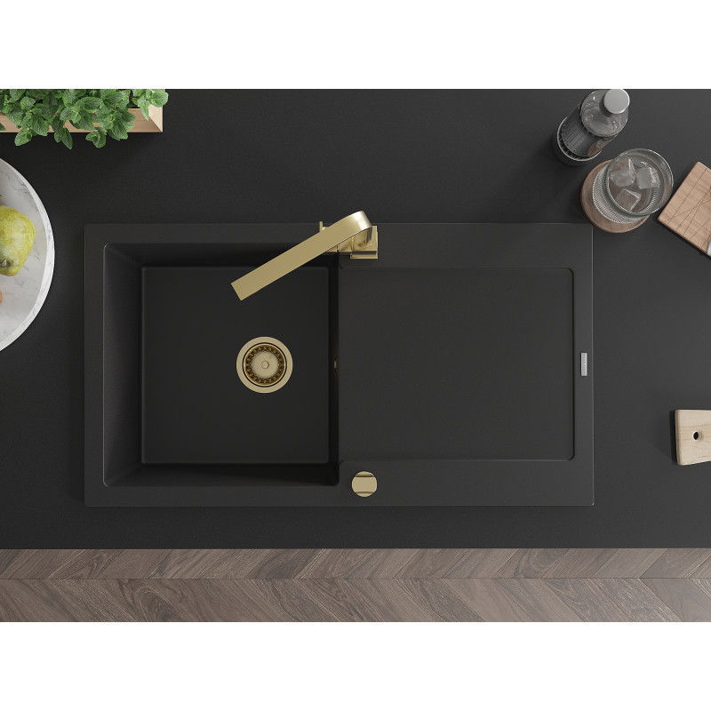 Mexen Leo гранитна мивка с 1 отделение с отцедник и кухненски смесител Rita, черен - 6501-77-670300-50