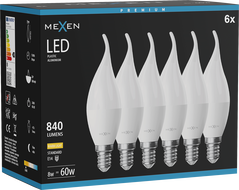 Mexen Nova 6x LED крушка пламък E14, C37, 8W, Топла - 3000K, 840 lm - L106-E14-0830-01x06