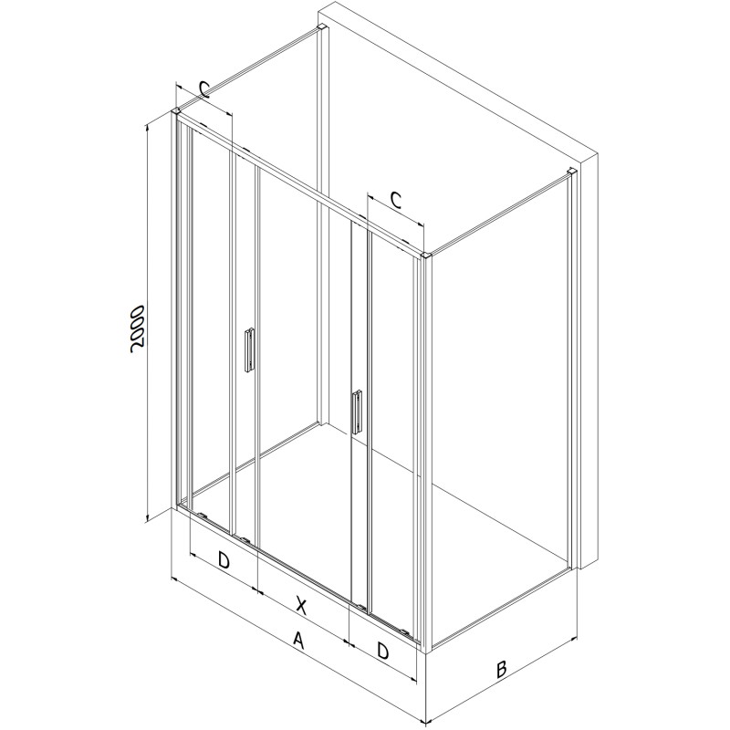 Mexen Exo-S Duo 3S 3-стенна плъзгаща се душ кабина 190 x 90 см, прозрачна, черна