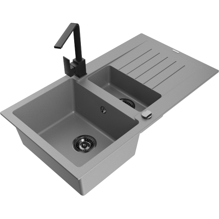 Mexen Matias гранитна мивка с 1,5 камери с дренаж и кухненски смесител Rita, сив