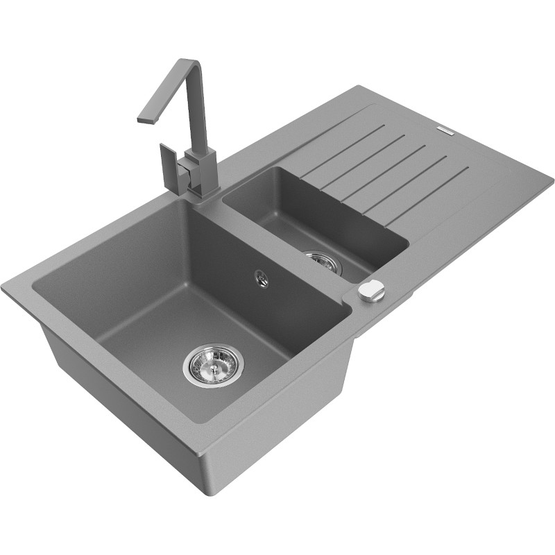 Mexen Matias гранитна мивка 1,5-камерна с отцедник и кухненска батерия Rita,