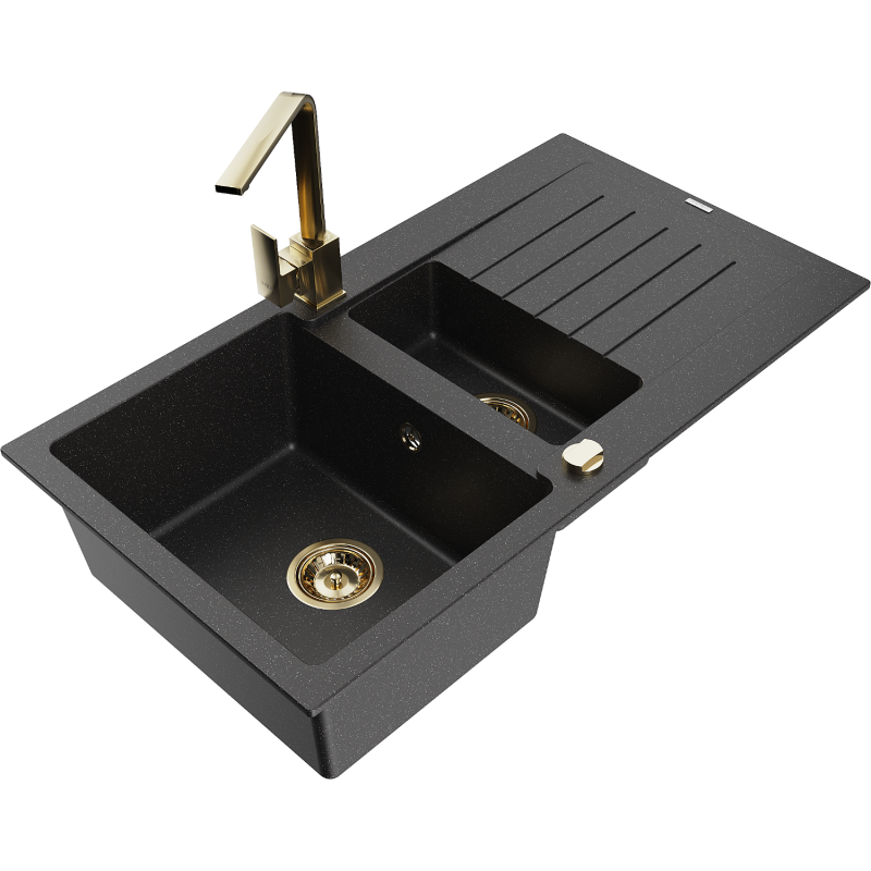 Mexen Matias гранитна мивка с 1,5 камери с отцедник и кухненски смесител Rita,