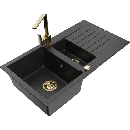 Mexen Matias гранитна мивка с 1,5 камери с отцедник и кухненски смесител Rita,