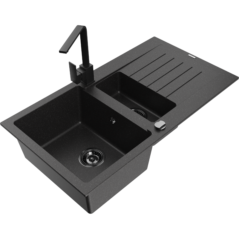 Mexen Matias гранитна мивка с 1,5 камери с отцедник и кухненски смесител Rita,