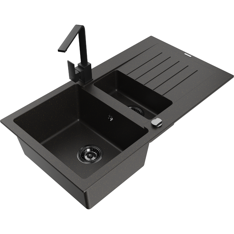 Mexen Matias гранитна мивка 1,5 камери с отцеждач и кухненски смесител Рита,