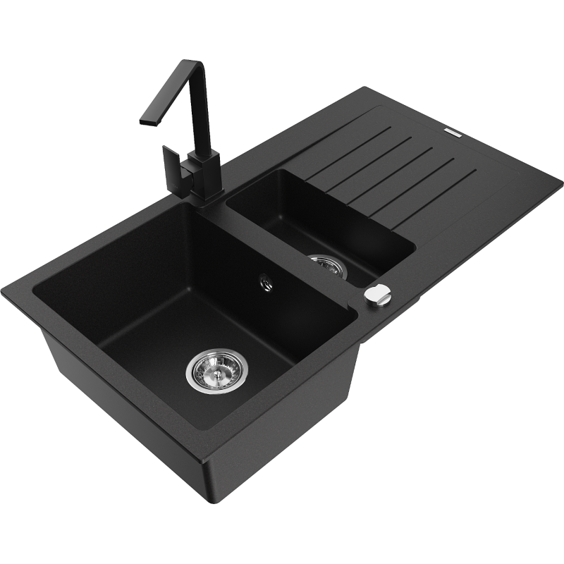 Mexen Matias гранитна мивка с 1,5 камери с отцедник и кухненски смесител