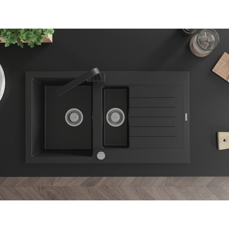 Mexen Matias гранитна мивка с 1,5 камери с отцедник и кухненски смесител