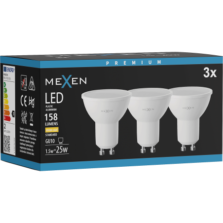 Mexen Nova 3x LED крушка GU10, 1,5W, Топла - 3000K, 158 lm - L107-GU10-0130-01x03