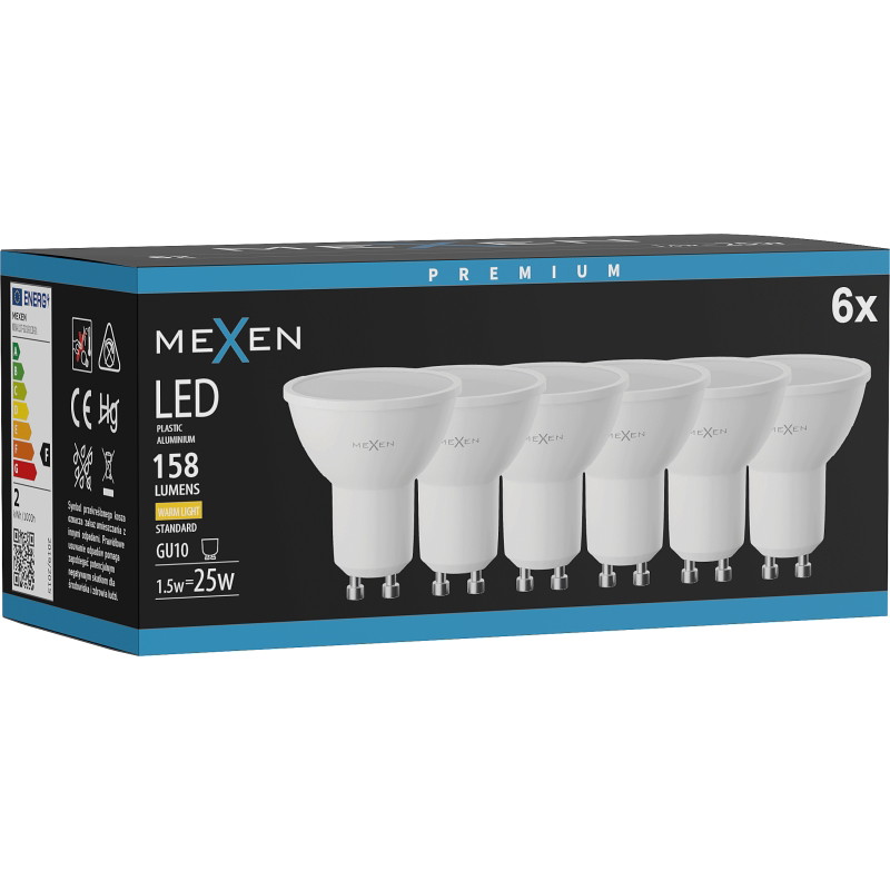 Mexen Nova 6x LED крушка GU10, 1,5W, Топла - 3000K, 158 lm - L107-GU10-0130-01x06