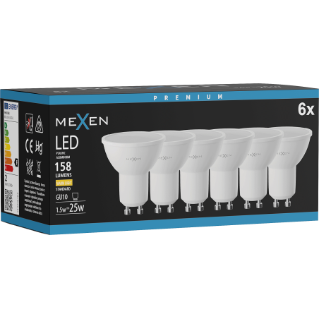 Mexen Nova 6x LED крушка GU10, 1,5W, Топла - 3000K, 158 lm - L107-GU10-0130-01x06