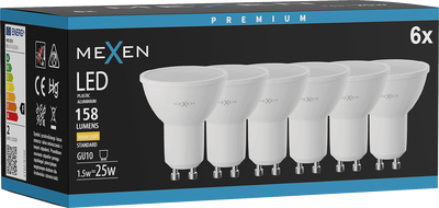 Mexen Nova 6x LED крушка GU10, 1,5W, Топла - 3000K, 158 lm - L107-GU10-0130-01x06
