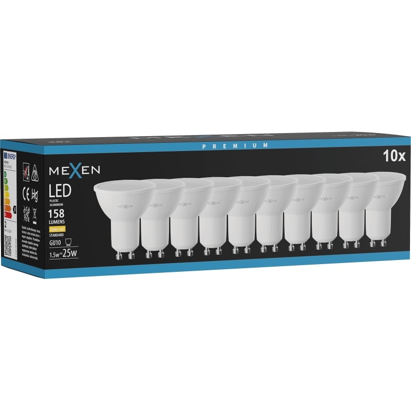 Mexen Nova 10x LED крушка GU10, 1,5W, Топло - 3000K, 158 lm - L107-GU10-0130-01x10