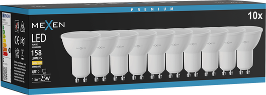 Mexen Nova 10x LED крушка GU10, 1,5W, Топло - 3000K, 158 lm - L107-GU10-0130-01x10