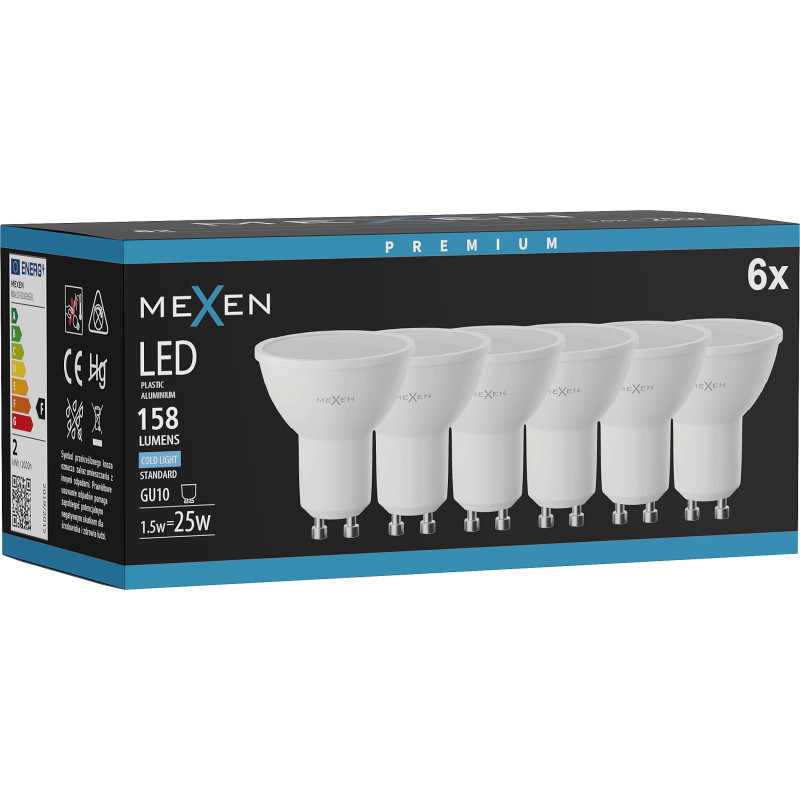 Mexen Nova 6x LED крушка GU10, 1,5W, Студена - 6500K, 158 lm - L107-GU10-0165-01x06