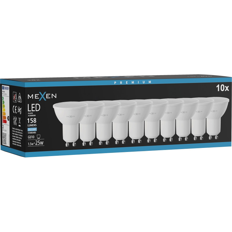 Mexen Nova 10x LED крушка GU10, 1,5W, студена - 6500K, 158 lm - L107-GU10-0165-01x10