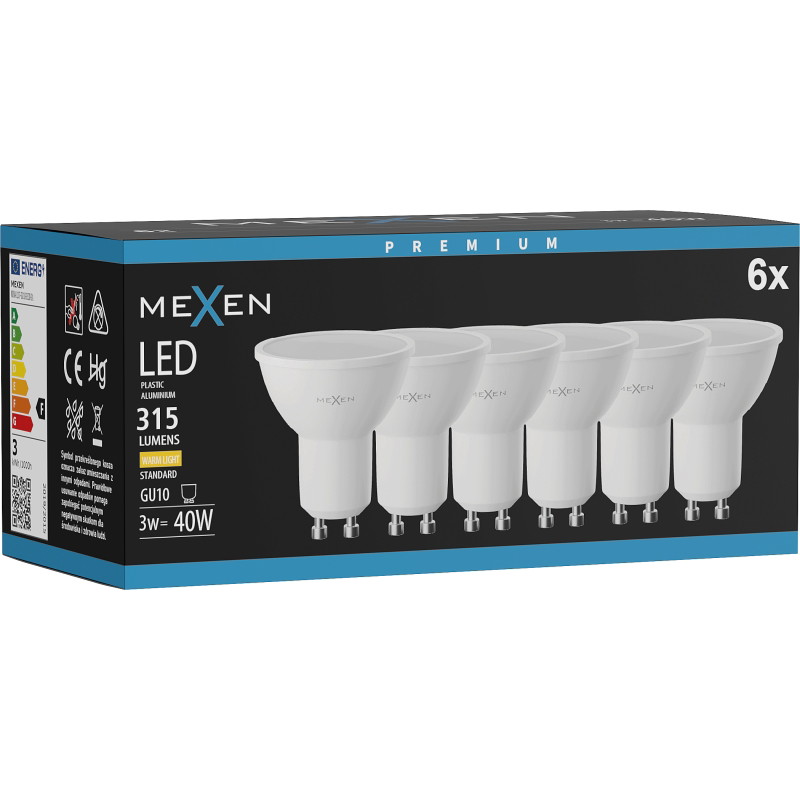 Mexen Nova 6x LED крушка GU10, 3W, Топла - 3000K, 315 lm - L107-GU10-0330-01x06