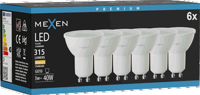 Mexen Nova 6x LED крушка GU10, 3W, Топла - 3000K, 315 lm - L107-GU10-0330-01x06