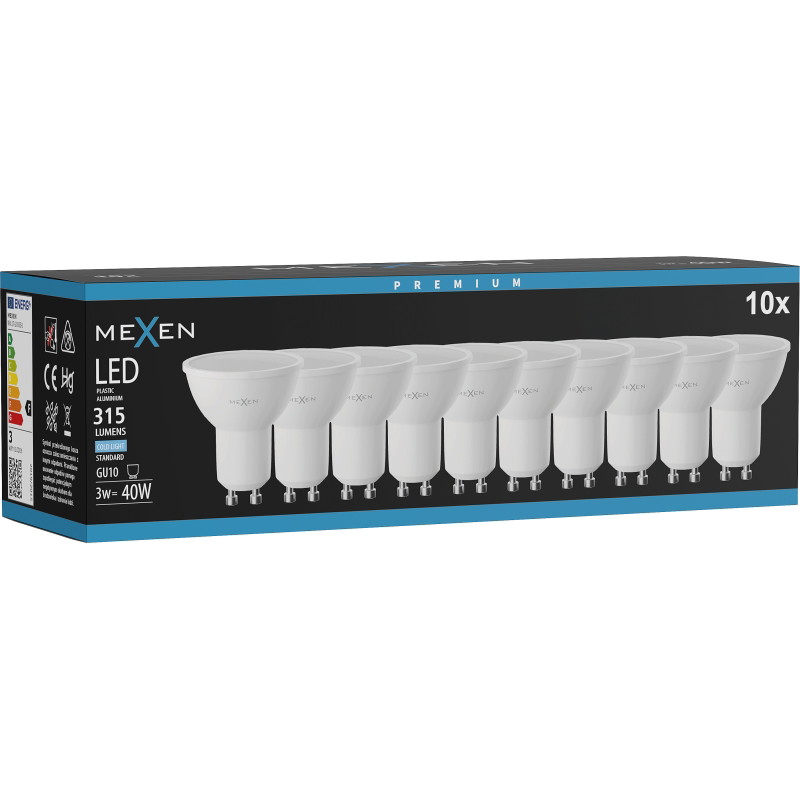 Mexen Nova 10x LED крушка GU10, 3W, Студена - 6500K, 315 lm - L107-GU10-0365-01x10