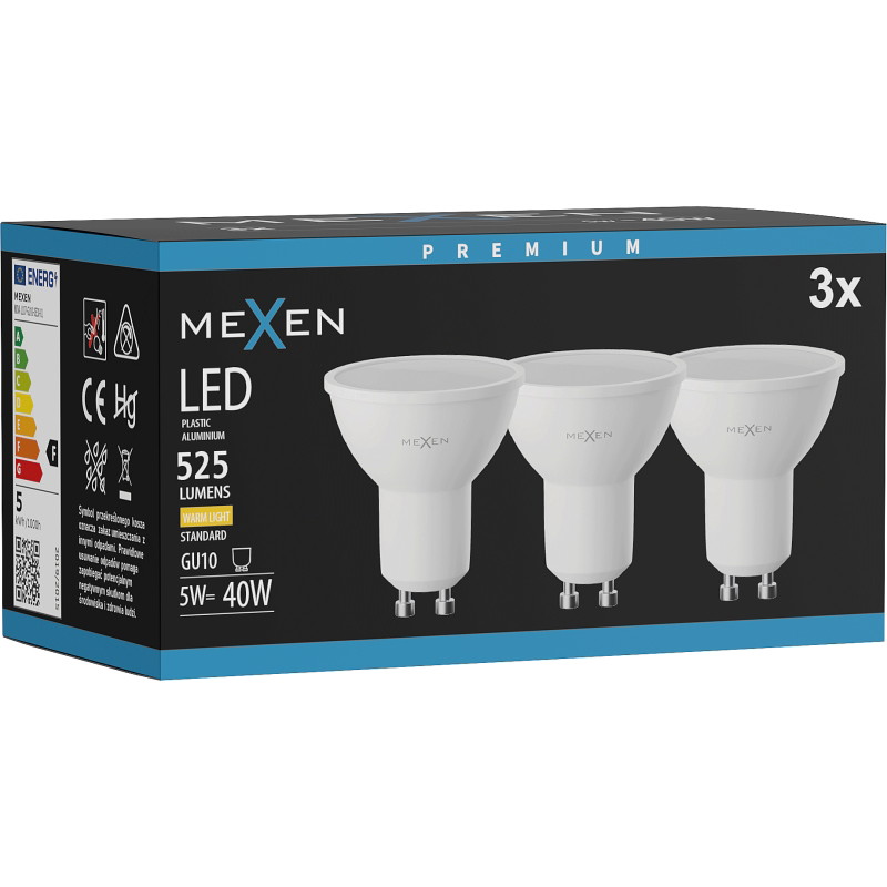 Mexen Nova 3x LED крушка GU10, 5W, Топло - 3000K, 525 lm - L107-GU10-0530-01x03