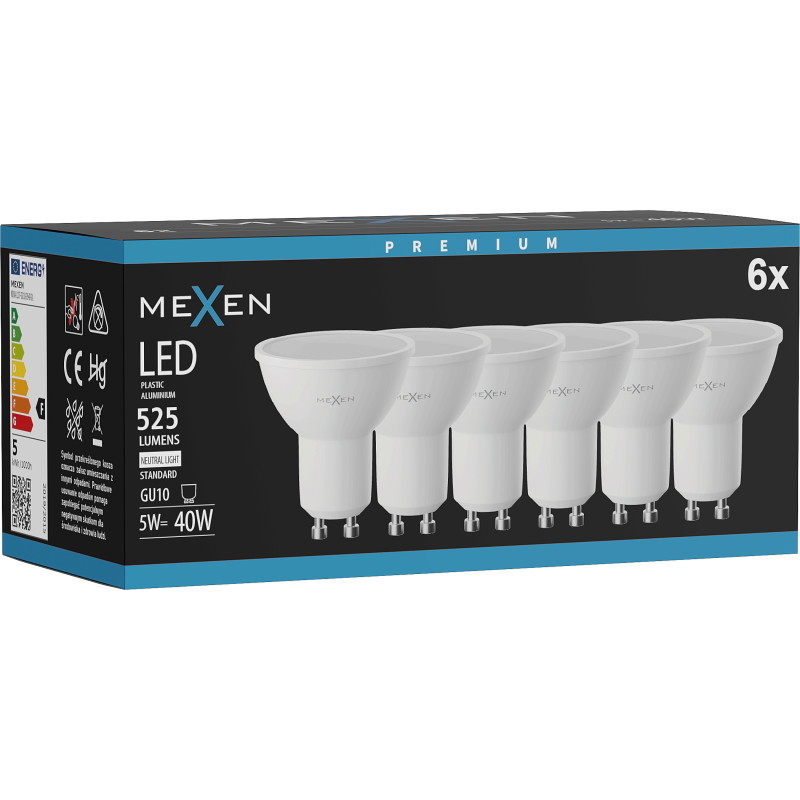 Mexen Nova 6x LED крушка GU10, 5W, Неутрална - 4000K, 525 lm - L107-GU10-0540-01x06