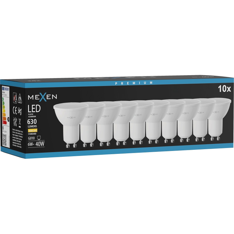 Mexen Nova 10x LED крушка GU10, 6W, Топла - 3000K, 630 lm - L107-GU10-0630-01x10