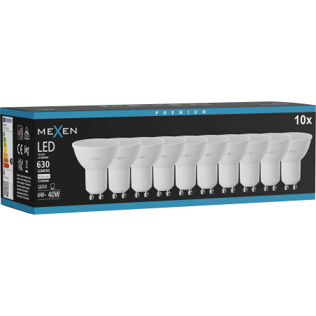 Mexen Nova 10x LED крушка GU10, 6W, Неутрална - 4000K, 630 lm - L107-GU10-0640-01x10