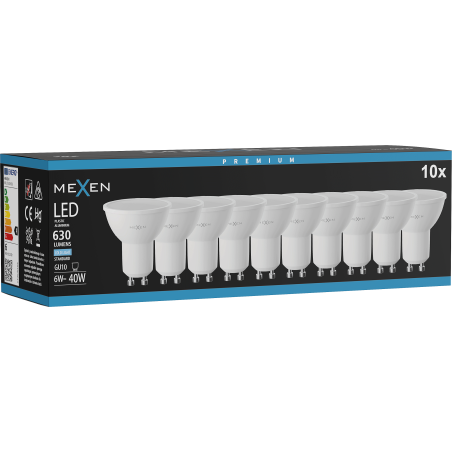 Mexen Nova 10x LED крушка GU10, 6W, Студена - 6500K, 630 lm - L107-GU10-0665-01x10