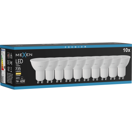 Mexen Nova 10x LED крушка GU10, 7W, Топло - 3000K, 735 lm - L107-GU10-0730-01x10